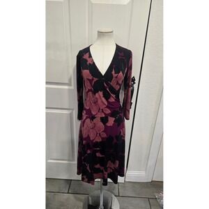 Cabi Womens‎ Floral Wrap Midi Dress Plum Black Size M